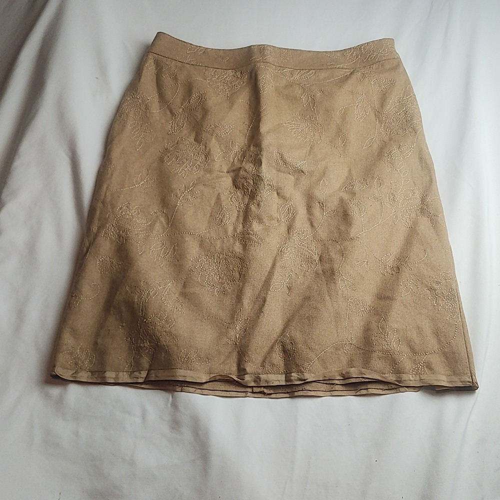 Ann Taylor Wool Blend A-Line Skirt Tan Floral Embroidered Women's Size 10